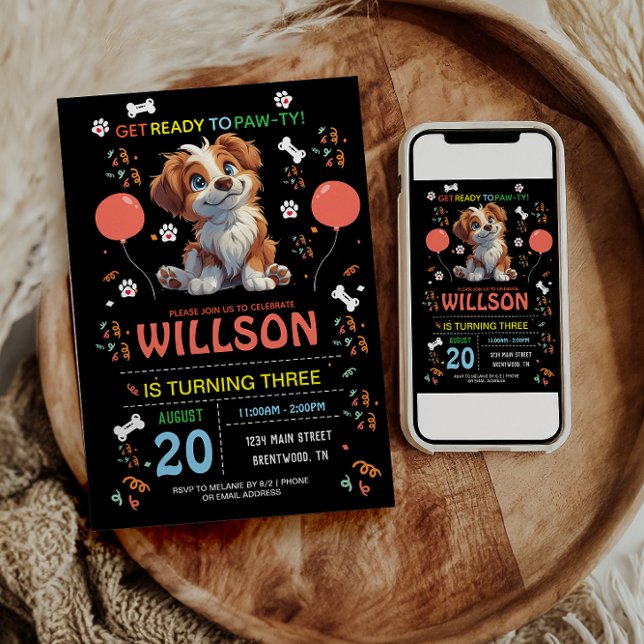 Welpe Party Geburtstag | Niedliches Kinderhundethe Einladung (Von Creator hochgeladen)