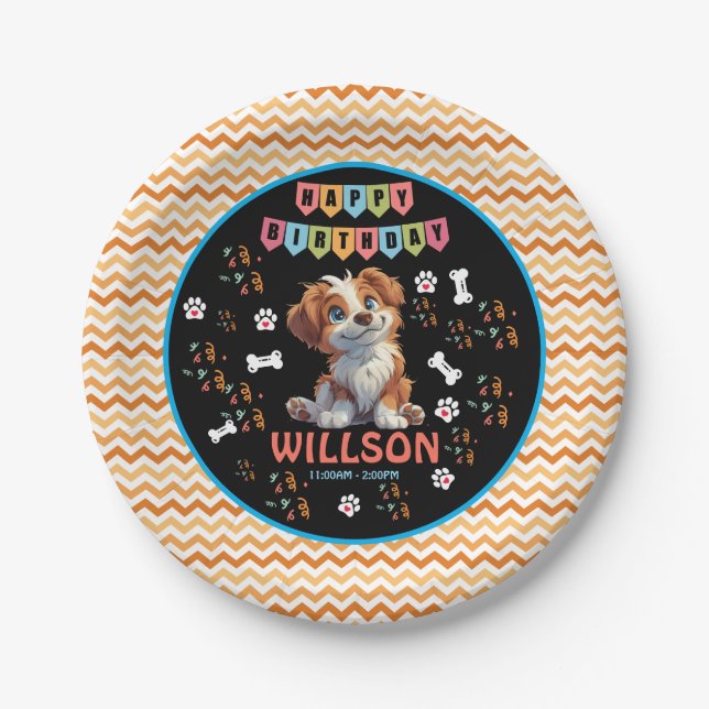 Welpe Party Geburtstag | Niedliches Kinderhundethe Pappteller (Vorderseite)