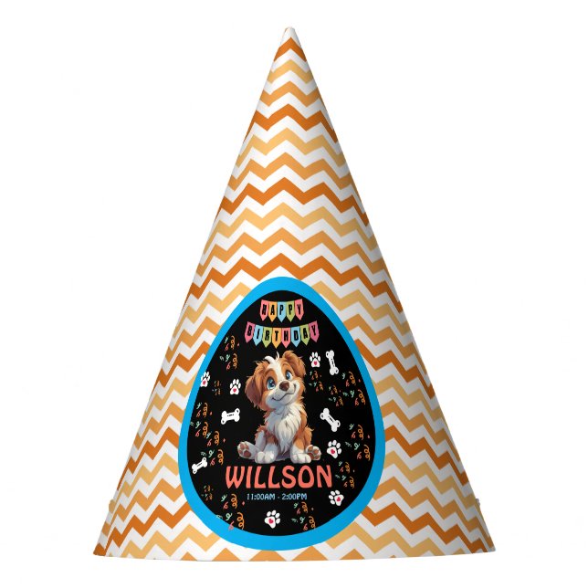 Welpe Party Geburtstag | Niedliches Kinderhundethe Partyhütchen (Vorderseite)