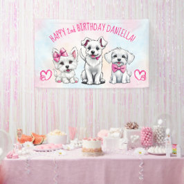 Welpe pawty glückliche Birtyday weißen rosa Welpen Banner