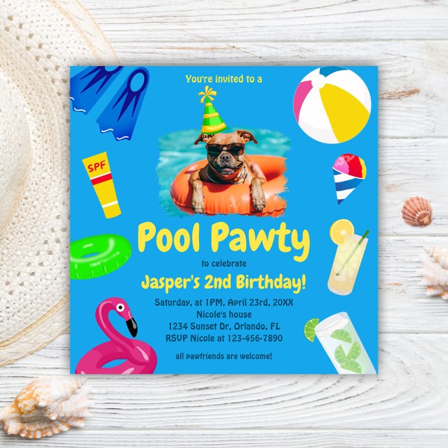 Welpe Pawty Pool Party Hund Geburtstag Einladung (Puppy Pawty Pool Party Dog Birthday Invitation)