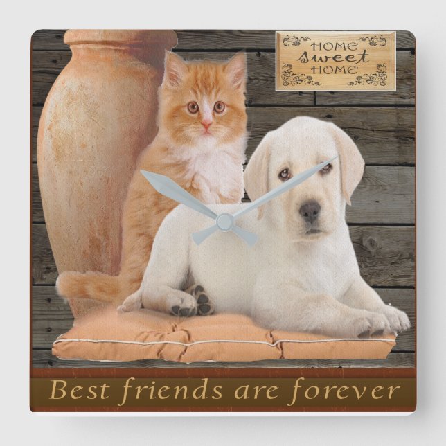 Welpe Quadratische Wanduhr (Vorderseite)