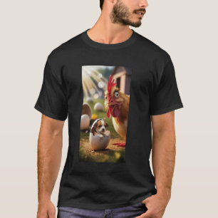 Welpe schlüpft neben überraschter Henne aus Ei T-Shirt