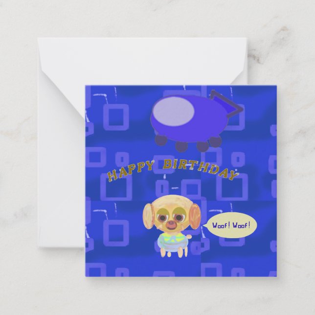 Welpe Spaceship Happy Birthday Flat Note Card Mitteilungskarte (Vorderseite)