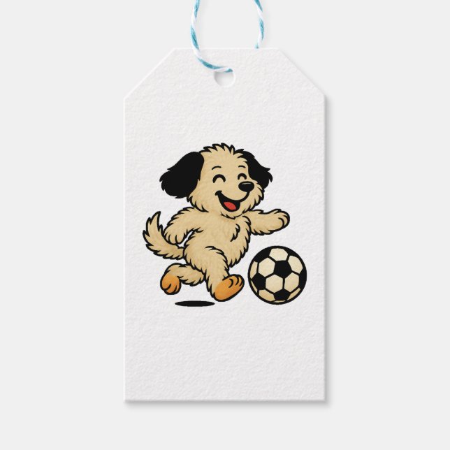 Welpe spielt Fußball Geschenkanhänger (Vorderseite)