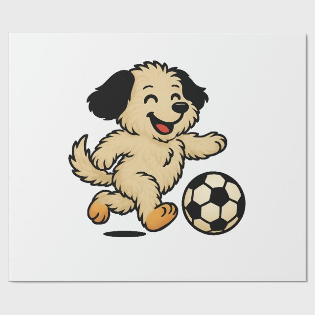Welpe spielt Fußball Geschenkpapier (Flach)