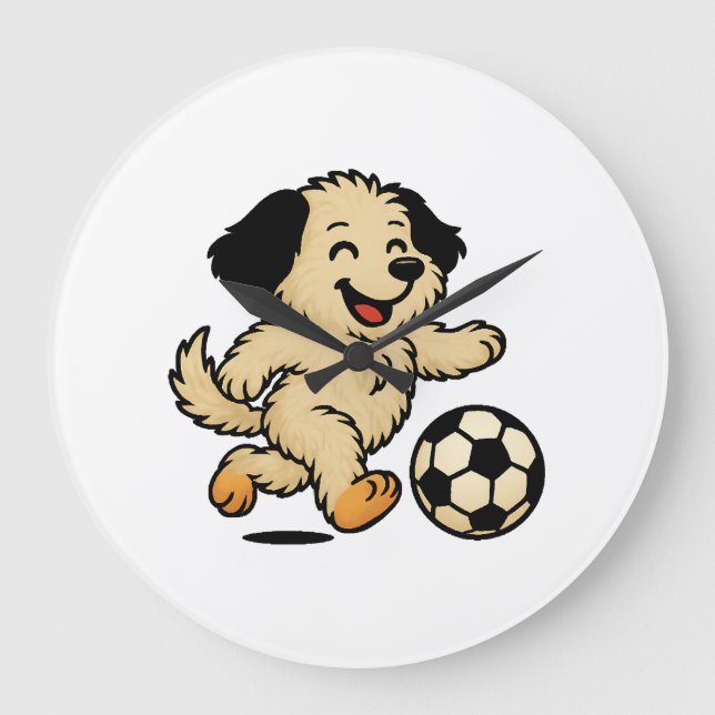 Welpe spielt Fußball Große Wanduhr (Vorderseite)