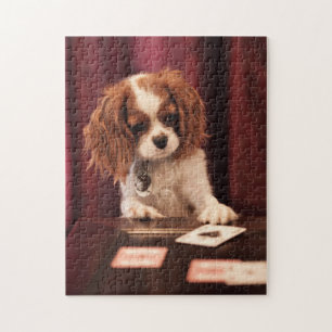 Welpe spielt Karten Puzzle