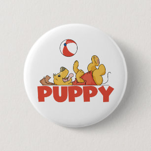 Welpe spielt T-Shirts und Geschenke Button