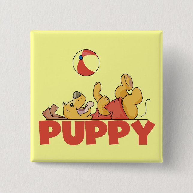Welpe spielt T-Shirts und Geschenke Button (Vorderseite)