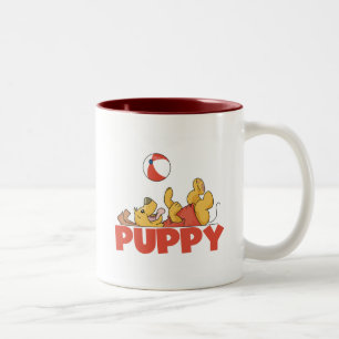 Welpe spielt T-Shirts und Geschenke Zweifarbige Tasse