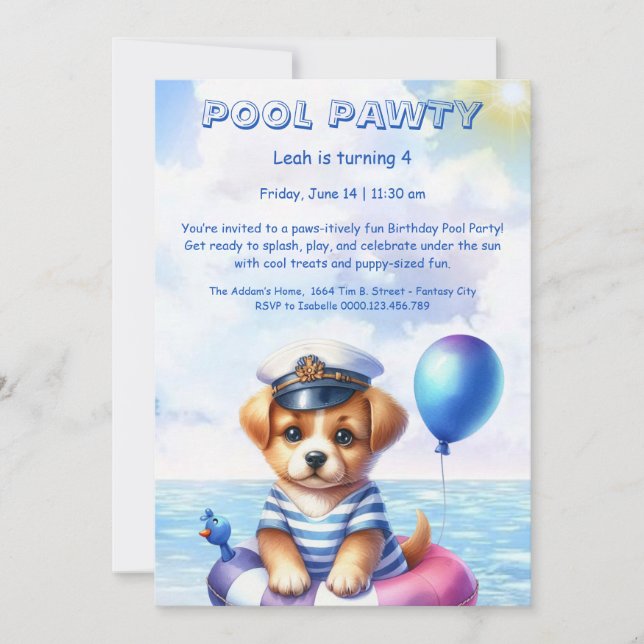 Welpe Splash Birthday Pool Party Einladung (Vorderseite)