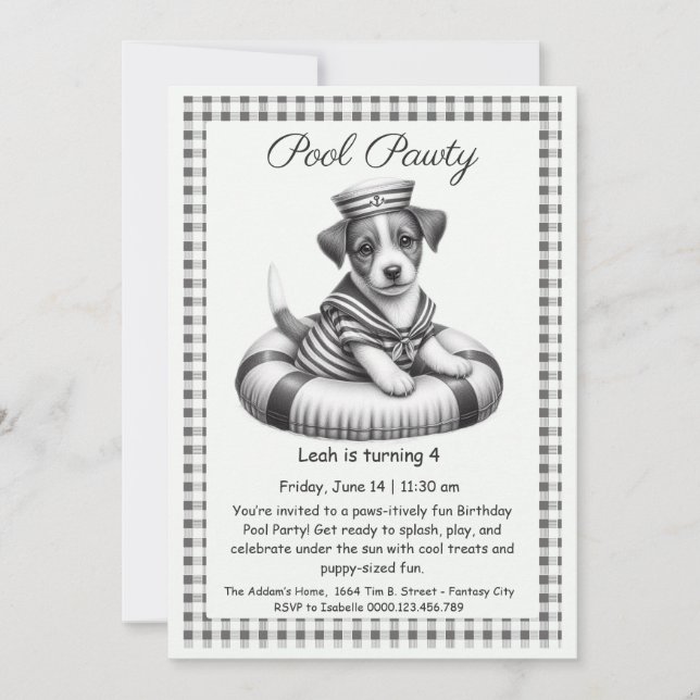 Welpe Splash Birthday Pool Party Einladung (Vorderseite)