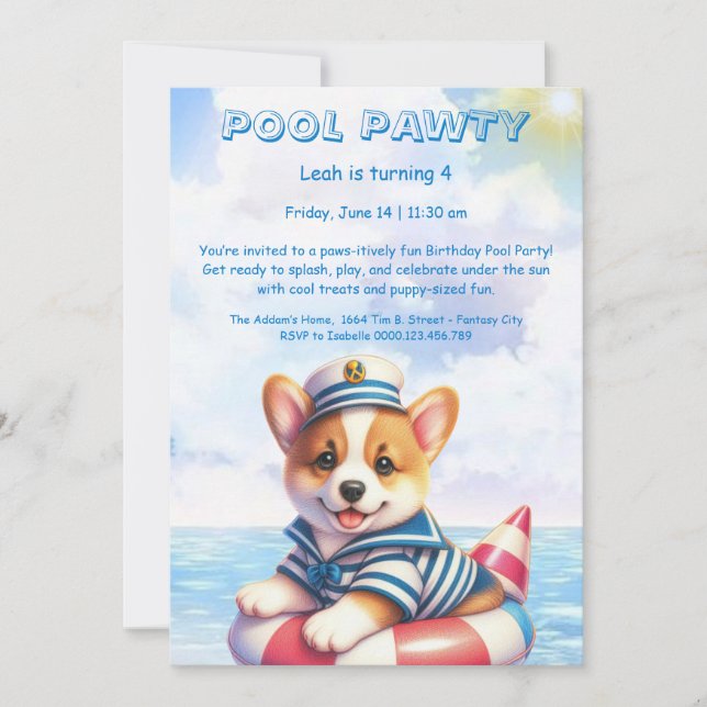 Welpe Splash Birthday Pool Party Einladung (Vorderseite)