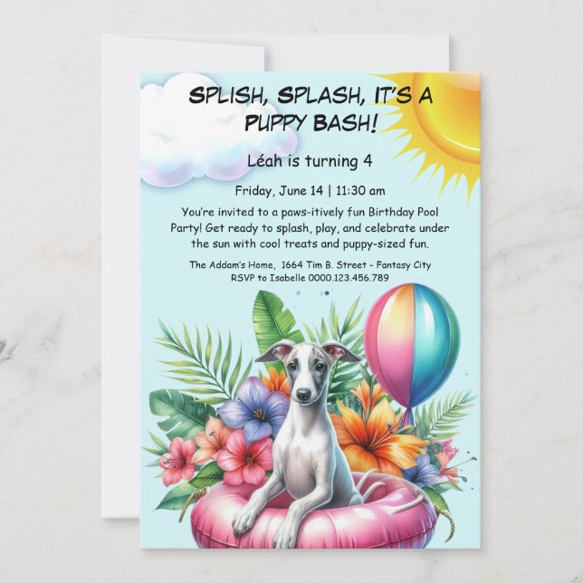 Welpe Splash Birthday Pool Party Einladung (Vorderseite)
