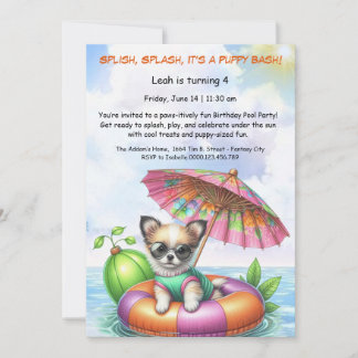 Welpe Splash Birthday Pool Party Einladung