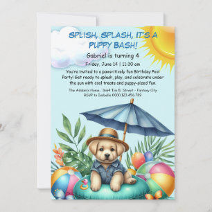 Welpe Splash Birthday Pool Party Einladung