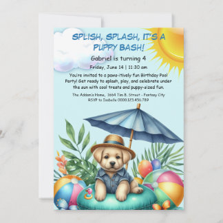 Welpe Splash Birthday Pool Party Einladung