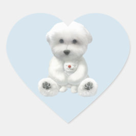 Welpe umarmt sein Spielzeug Herz-Aufkleber