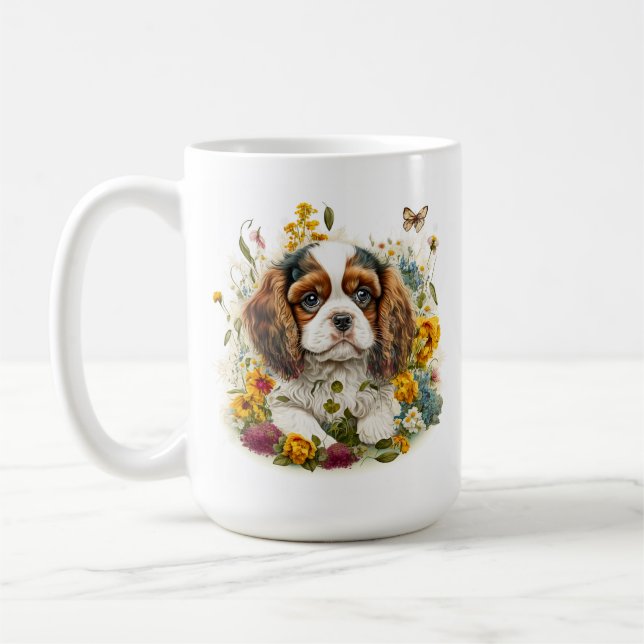 Welpe und Blume Cavalier King Charles Spaniel #4 Kaffeetasse (Links)