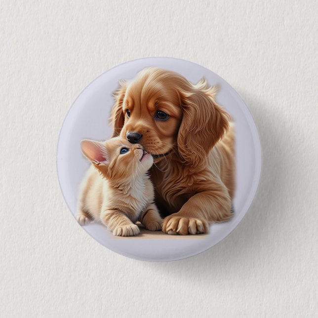 Welpe und Kätzchen Button (Vorderseite)