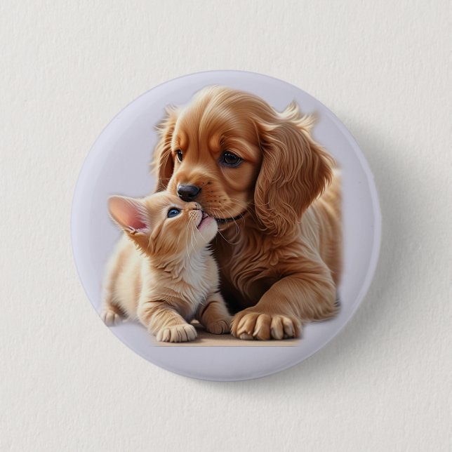 Welpe und Kätzchen Button (Vorderseite)