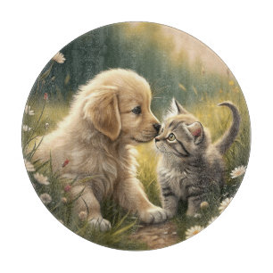 Welpe und Kätzchen Schneidebrett