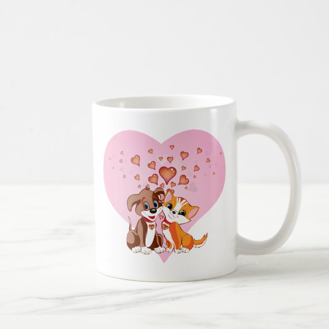 Welpe und Kitten Hearts Kaffeetasse (Rechts)