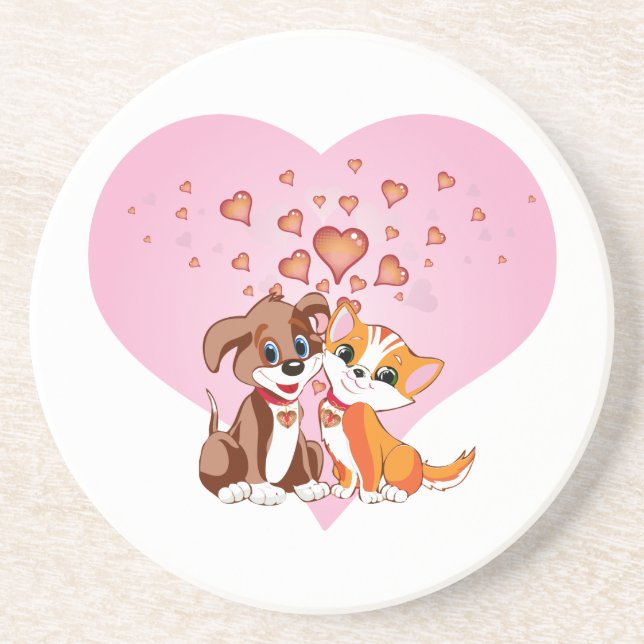 Welpe und Kitten Liebe Untersetzer (Vorne)