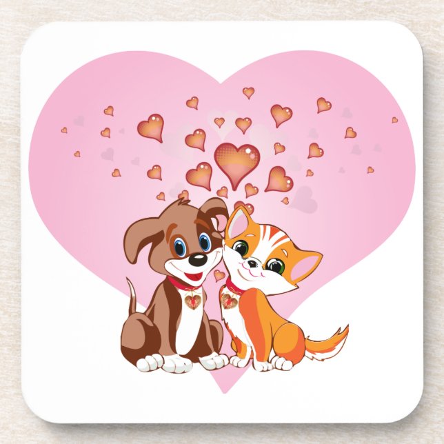 Welpe und Kitten Liebe Untersetzer (Vorderseite)
