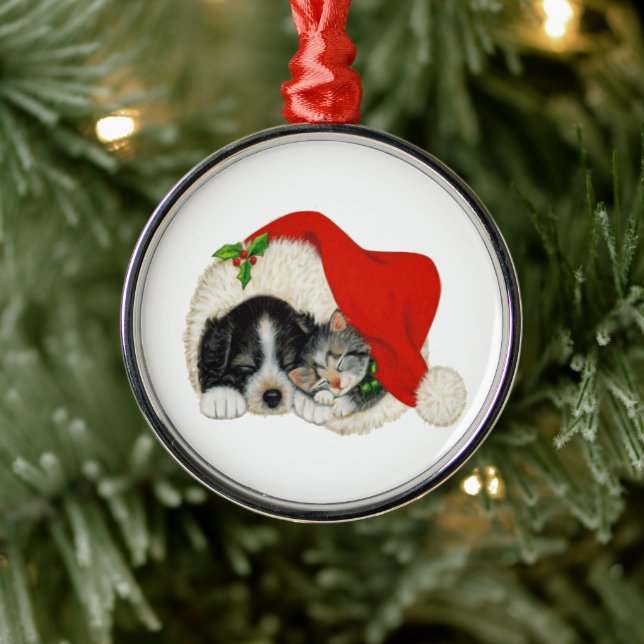 Welpe und Kitten Premium Runde Ornamente (Baum)