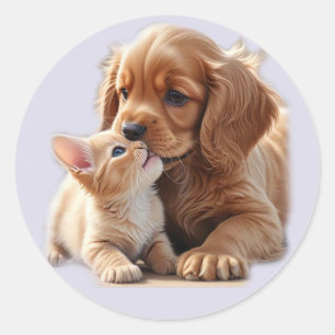 Welpe und Kitten Runder Aufkleber