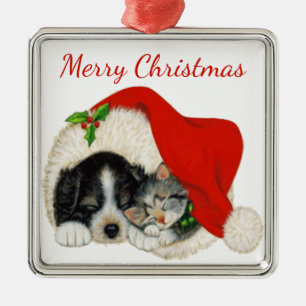 Welpe und Kitten Weihnachtsdekoration Silbernes Ornament