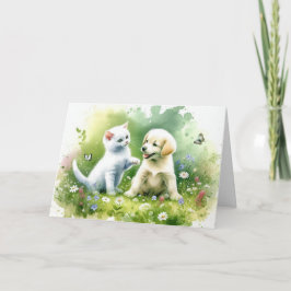 Welpe und Kitten zum Geburtstag Karte