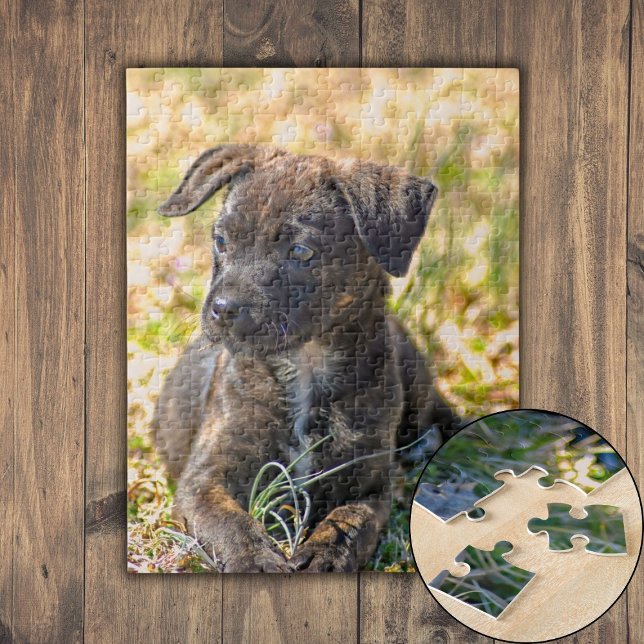 Welpe und wilde Zwiebeln Puzzle (Brindle Puppy and Wild Onion Jigsaw Puzzle)
