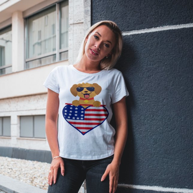 Welpe Wearing Sonnenbrille USA Flag Heart Unisex T-Shirt (Von Creator hochgeladen)