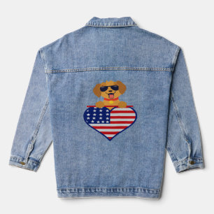 Welpe Wearing Sonnenbrille USA Flag Herz Womens Jeansjacke