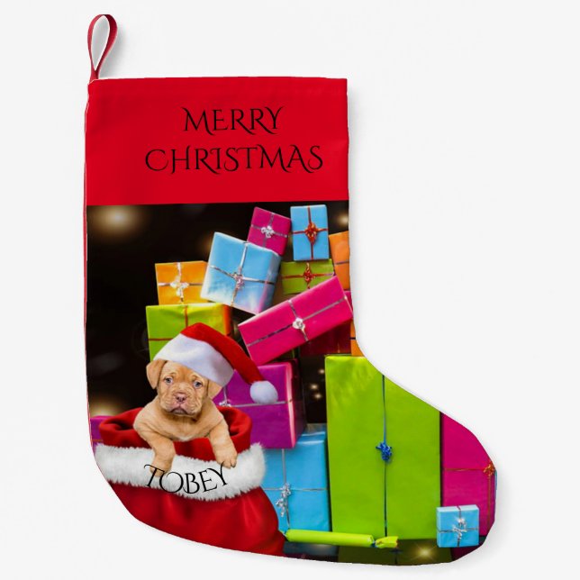 Welpe Weihnachten Strumpf mit individuelle Name. Kleiner Weihnachtsstrumpf (Vorderseite)