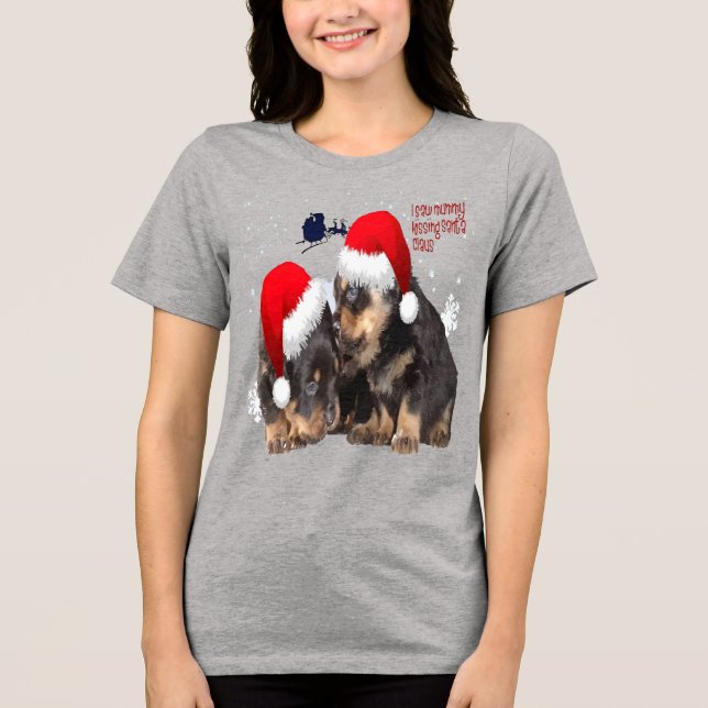 Welpe weiße Weihnachten mit dem Weihnachtsmann Sle Tri-Blend Shirt (Vorderseite)