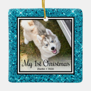 Welpen 1. Weihnachten 2 Foto Keramikornament