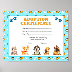 Welpen Adoptieren Sie ein Haustier Zertifikat edit Poster