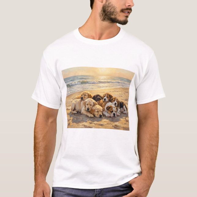 Welpen am Strand T-Shirt (Vorderseite)