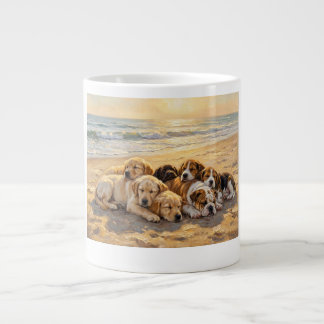 Welpen am Strand T-Shirt Jumbo-Tasse
