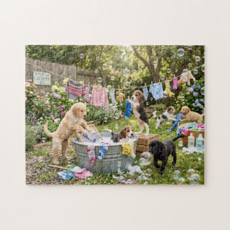 Welpen beim Wäschewaschen Puzzle