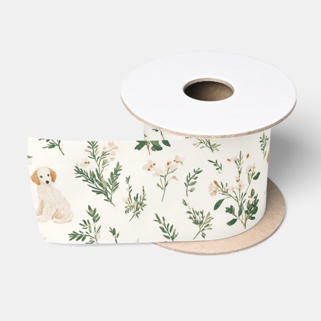 Welpen-Blumenmuster Satinband (Spule)