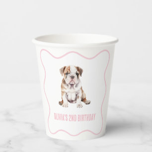Welpen Bulldogge preppy rosa Karo Geburtstag Pappbecher
