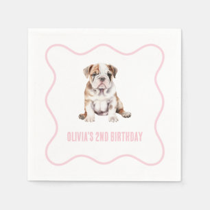 Welpen-Bulldogge-preppy-rosa-Karohas Geburtstag Serviette