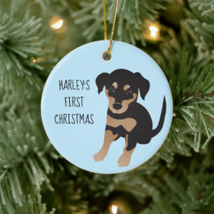 Welpen Erster Niedlicher Hund schwarz und braun Keramik Ornament