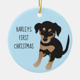 Welpen Erster Niedlicher Hund schwarz und braun Keramik Ornament