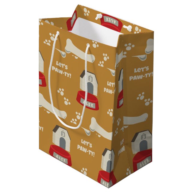 Welpen-Geburtstagsparty Mittlere Geschenktüte (Vorderseite Schrägansicht)